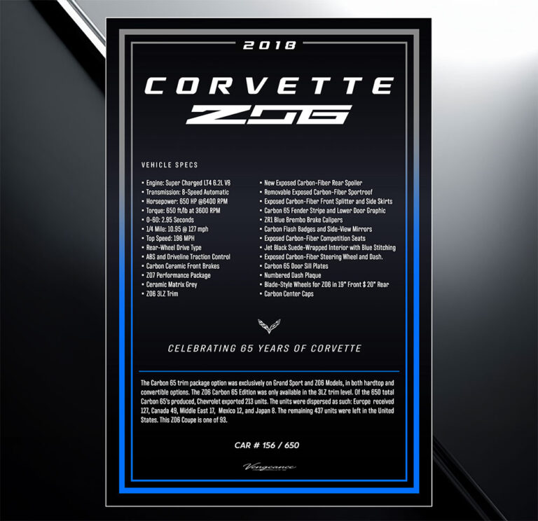 2018 c7 corvette car show board with specs and modifications