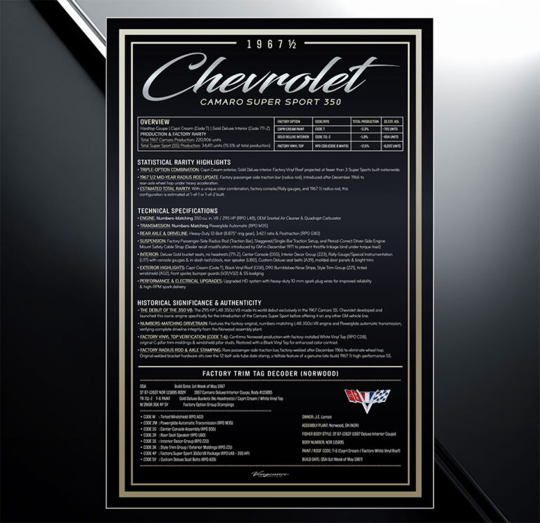 A timeless, information focused presentation with a clean and organized layout. Best for enthusiasts who want the vehicle’s specifications and modifications presented clearly without an elaborate composition.